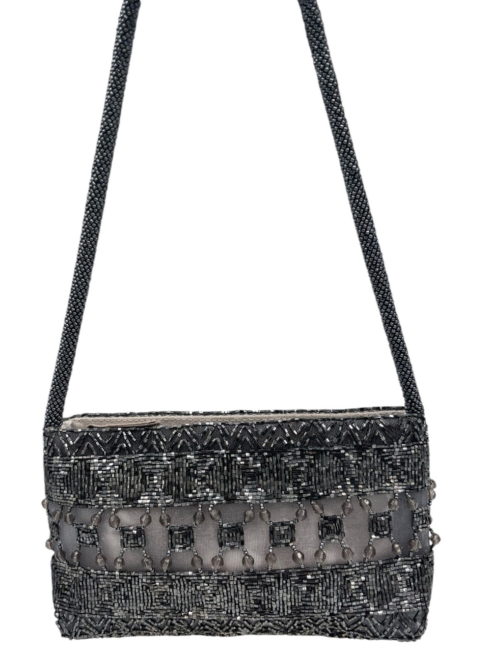 Vanessa Y2K Beaded Shoulder Bag Black Gray Evening